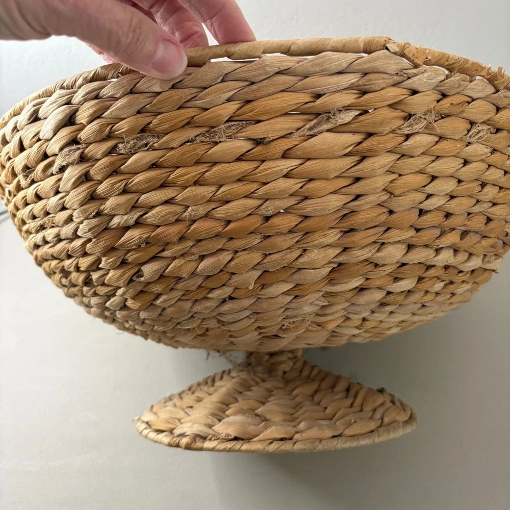 VTG Handwoven Woven Seagrass Pedestal Bowl Footed Fruit Basket Centerpiece Boho